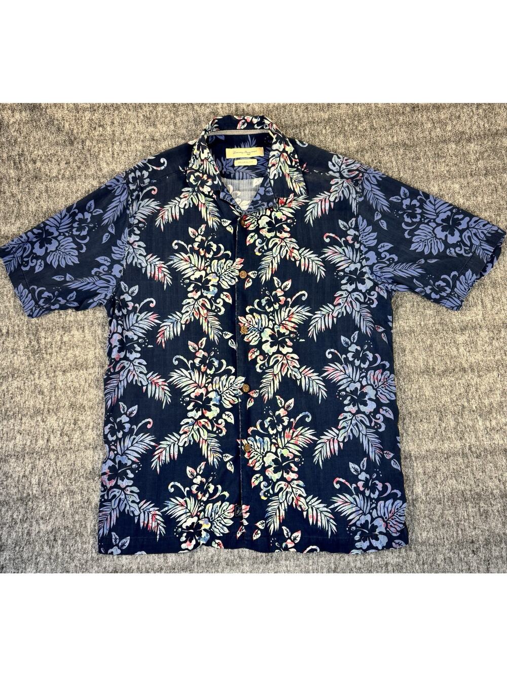Mens Tommy Bahama Blue Floral Print Shortsleeve Shirt 100% Silk Small